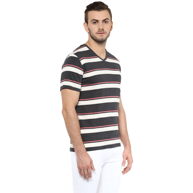 Men's Regular fit T-Shirt - Ecru, Grey & Brick Red Melange