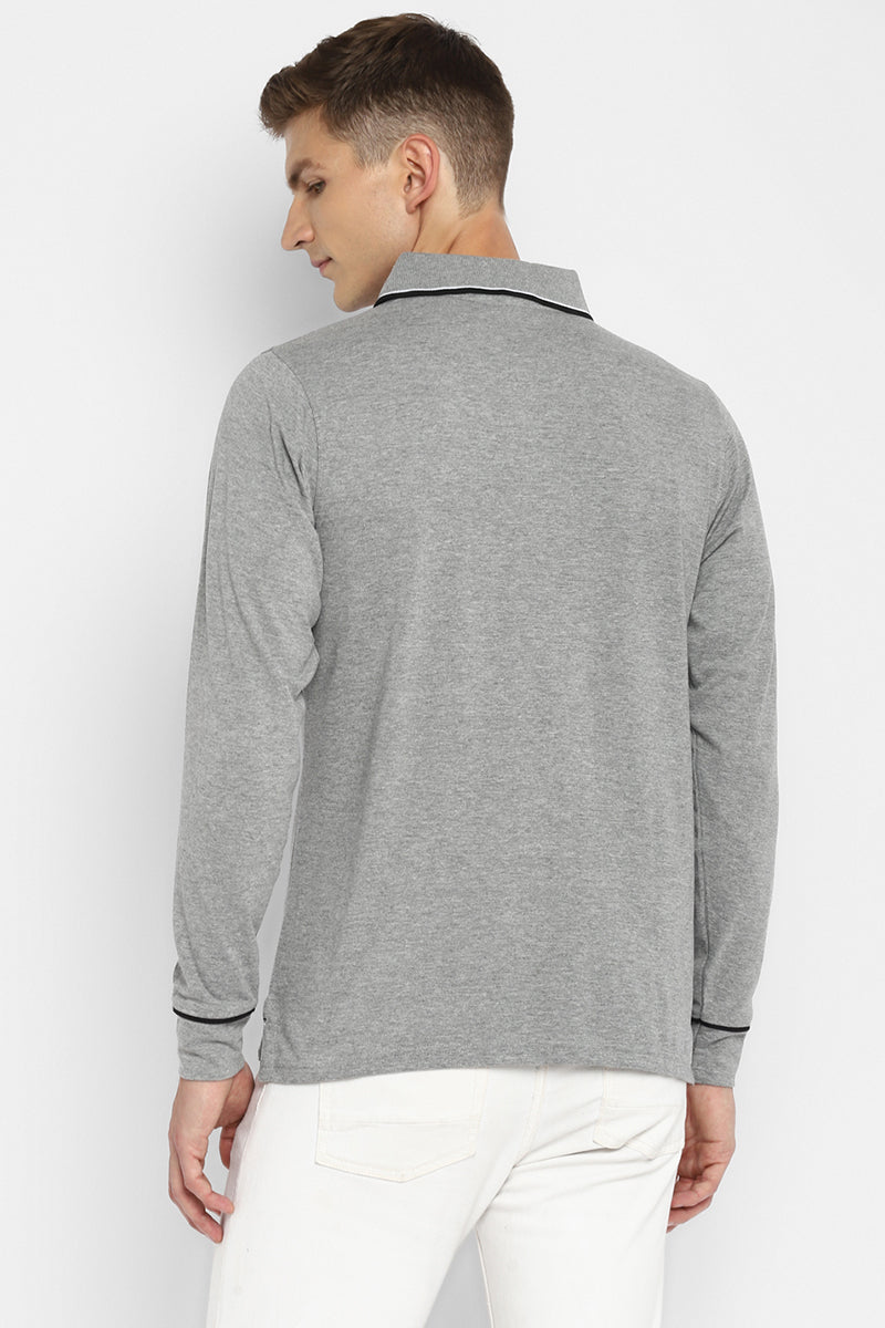 Polo Collar Full Sleeves T-Shirt for Men - Grey Melange