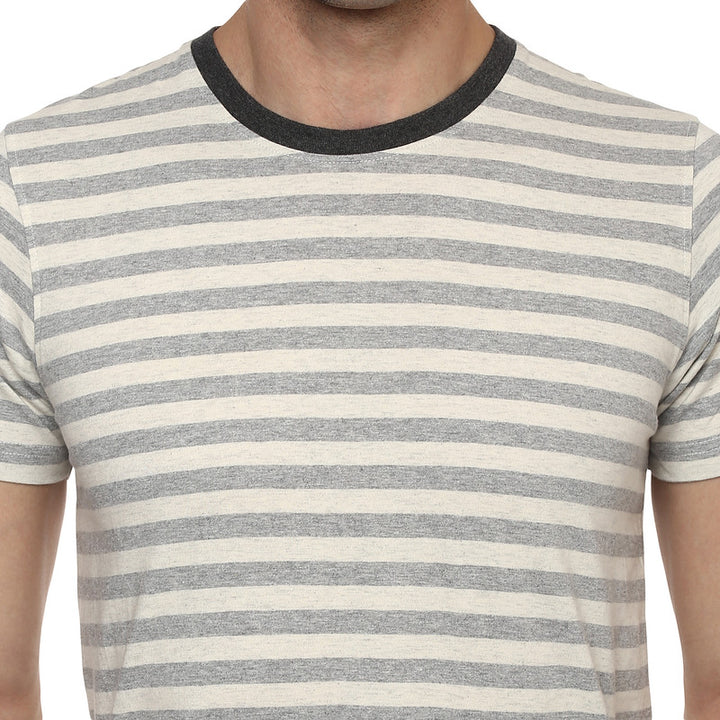 Men's Round Neck T-Shirt - Grey Melange & Off White