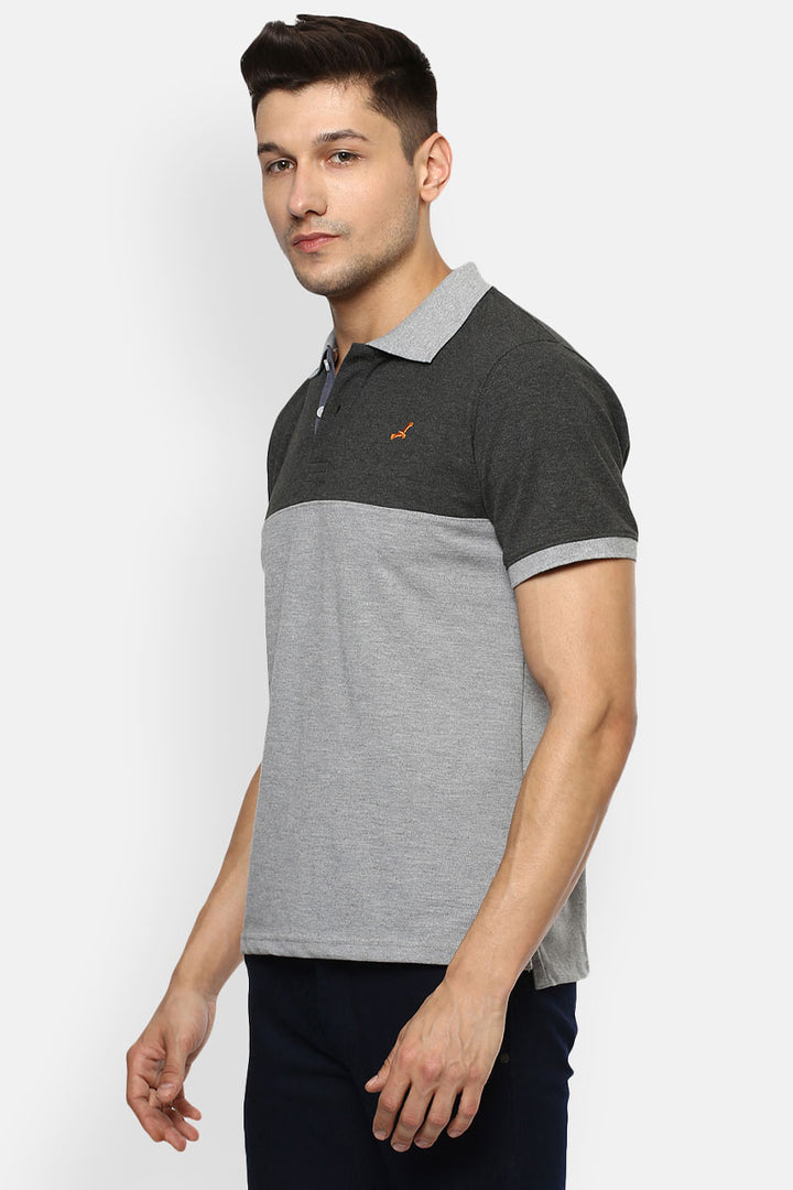 Men's Polo Collar T-Shirt - Grey & Charcoal Melange