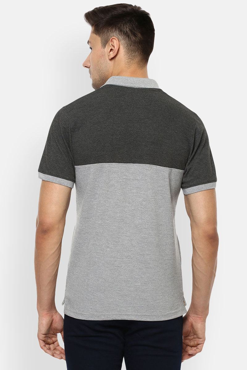 Men's Polo Collar T-Shirt - Grey & Charcoal Melange