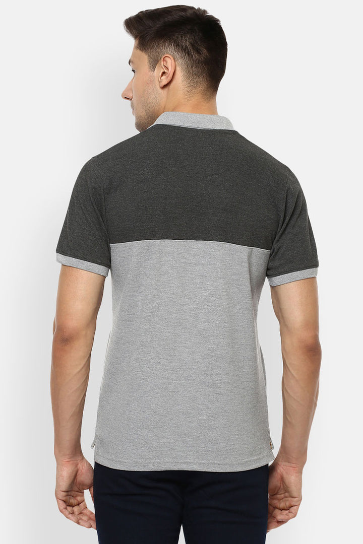 Men's Polo Collar T-Shirt - Grey & Charcoal Melange