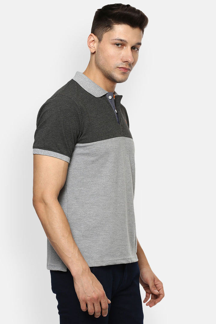 Men's Polo Collar T-Shirt - Grey & Charcoal Melange