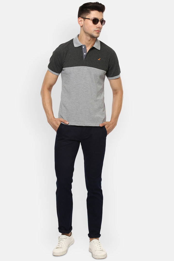 Men's Polo Collar T-Shirt - Grey & Charcoal Melange