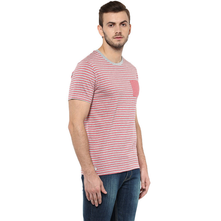 Men's Round Neck T-Shirt - Red & Grey Melange