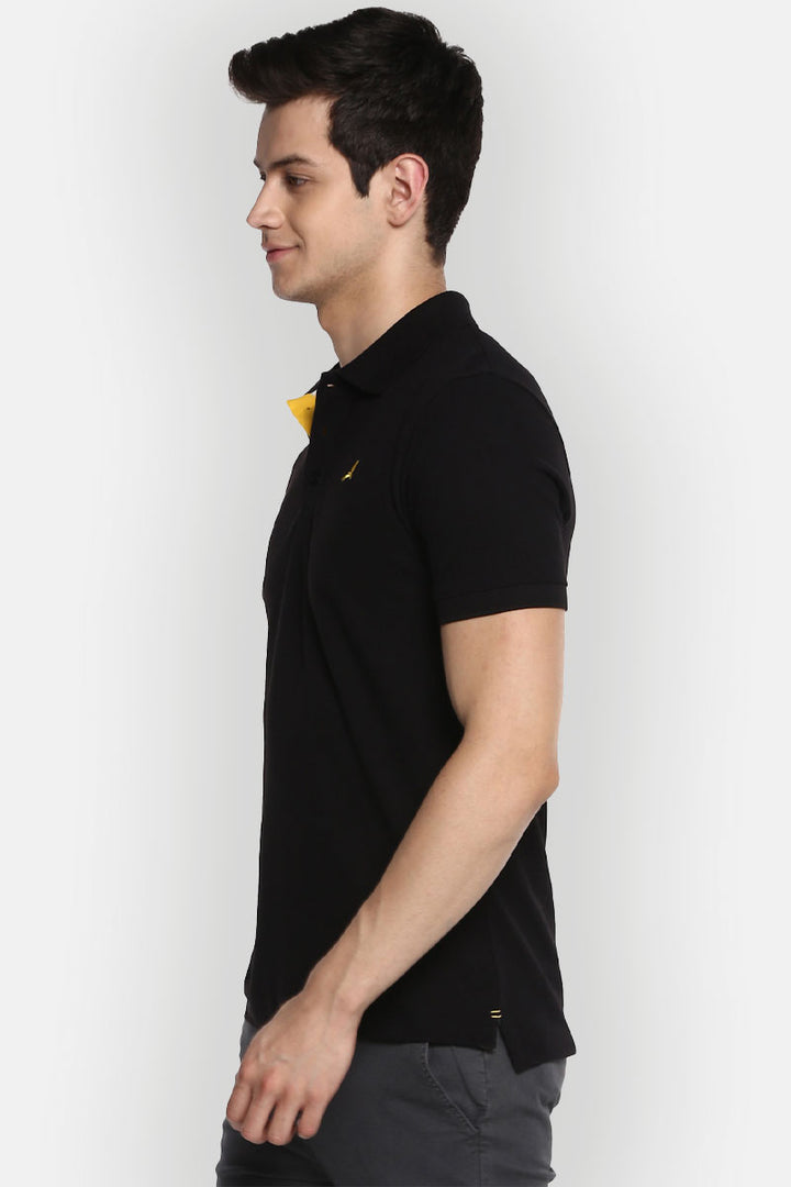 Men's Polo Collar Half Sleeves T-Shirt - Black