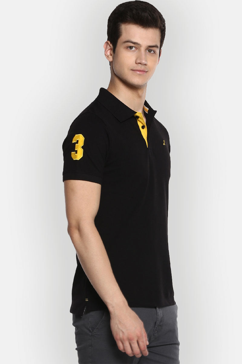 Men's Polo Collar Half Sleeves T-Shirt - Black