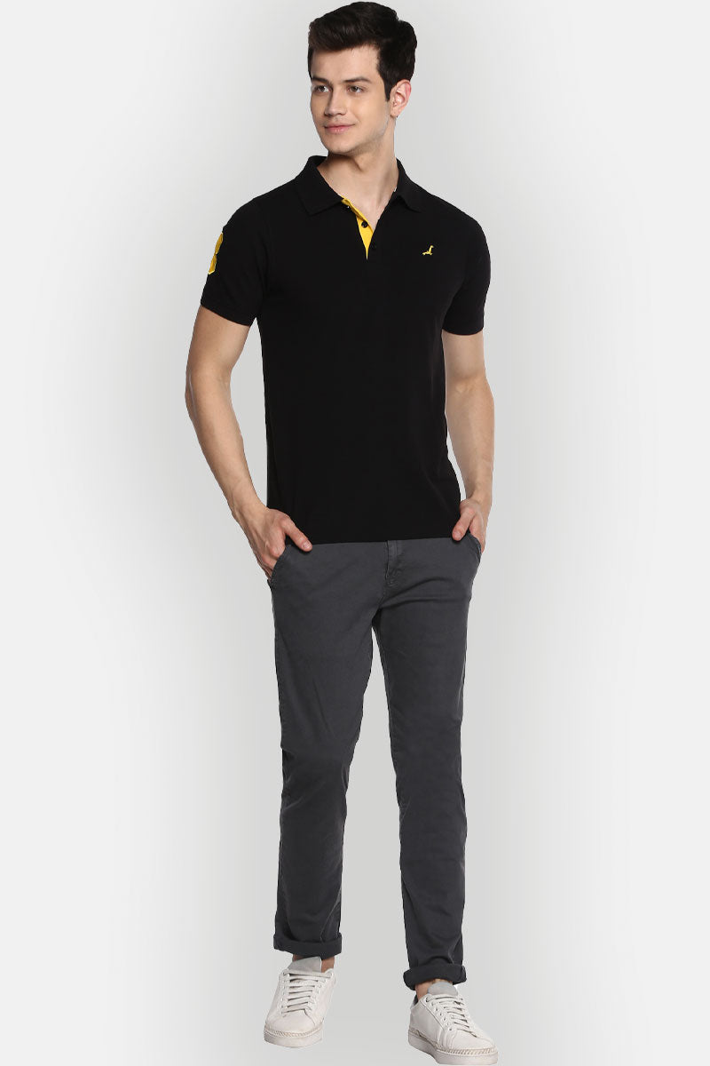 Men's Polo Collar Half Sleeves T-Shirt - Black