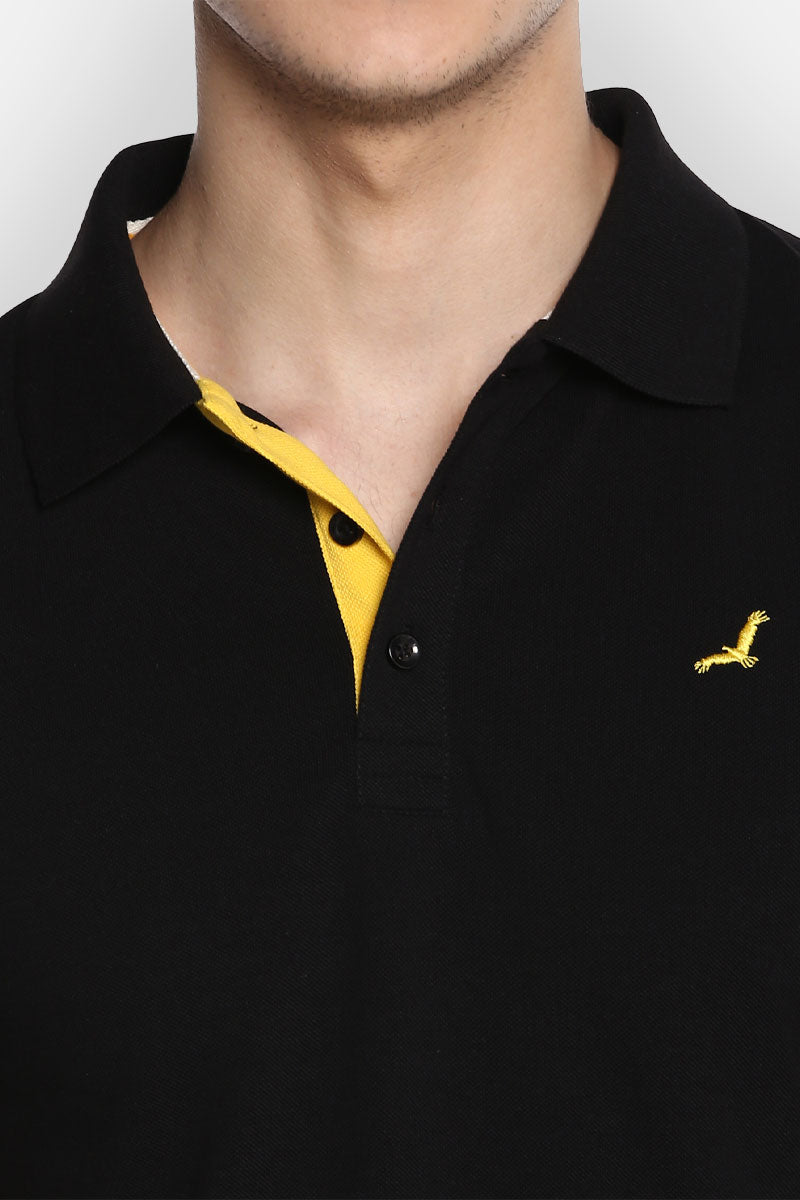 Men's Polo Collar Half Sleeves T-Shirt - Black