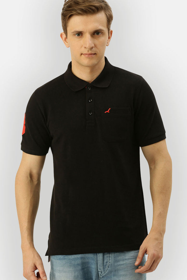 Men's Polo Collar Half Sleeves T-Shirt With Pocket - Black