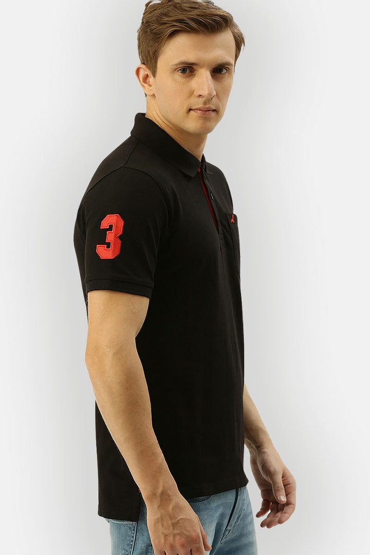 Men's Polo Collar Half Sleeves T-Shirt With Pocket - Black