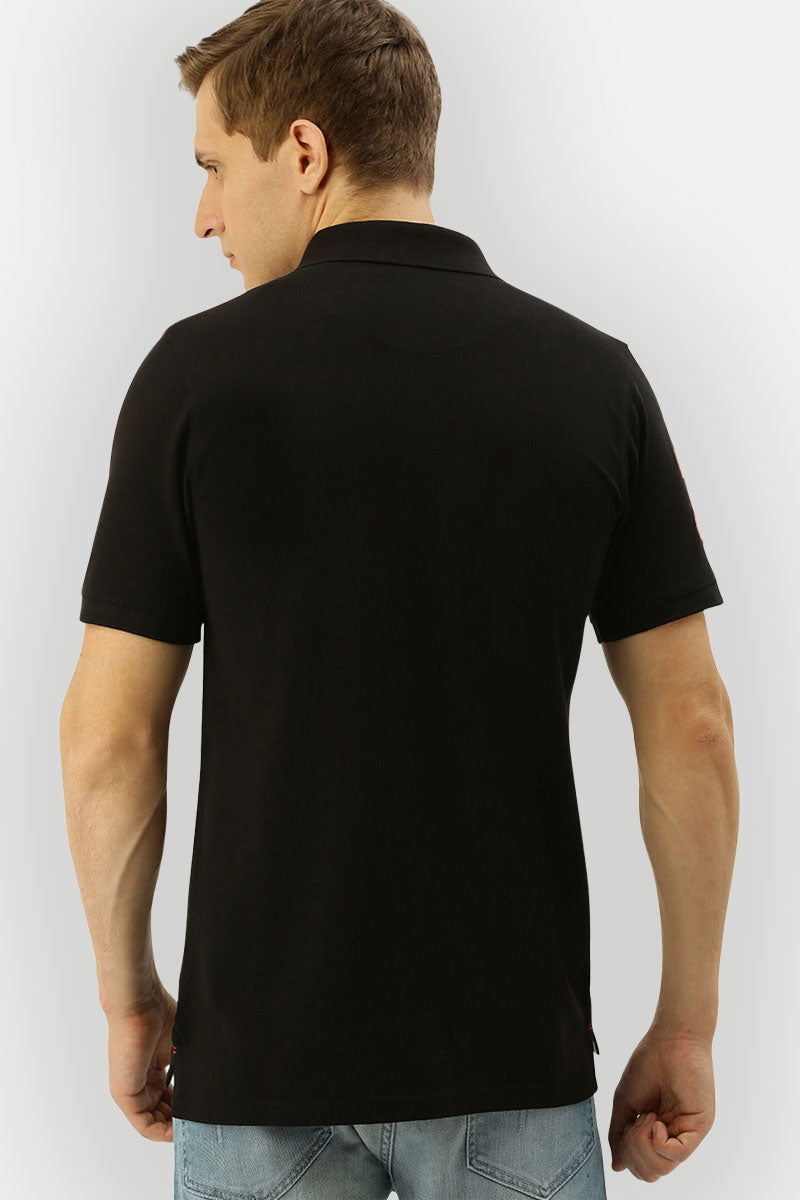 Men's Polo Collar Half Sleeves T-Shirt With Pocket - Black