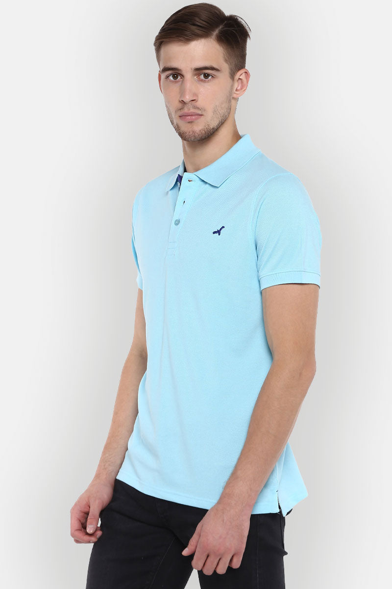 Men's Polo Collar Half Sleeves T-Shirt - Plume Blue