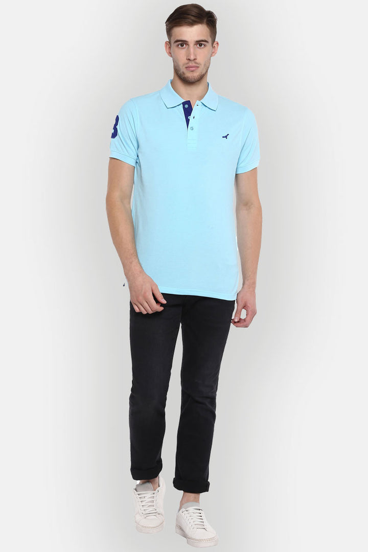 Men's Polo Collar Half Sleeves T-Shirt - Plume Blue