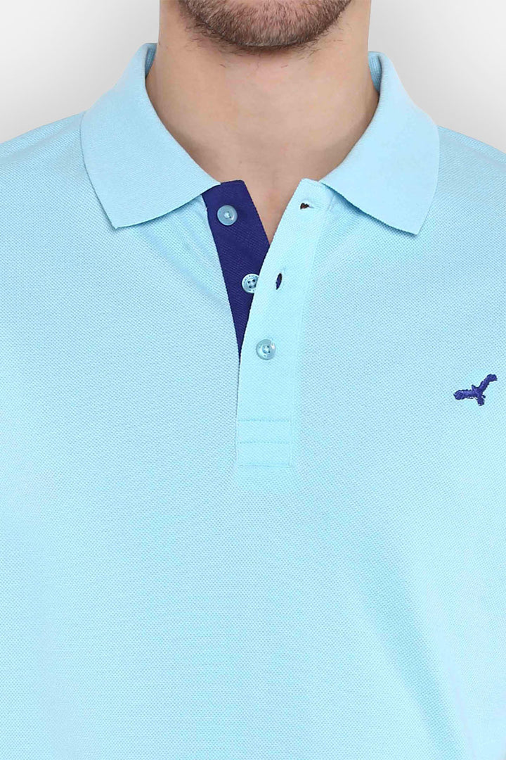 Men's Polo Collar Half Sleeves T-Shirt - Plume Blue