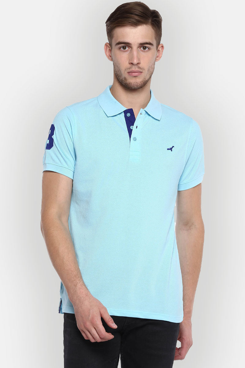 Men's Polo Collar Half Sleeves T-Shirt - Plume Blue