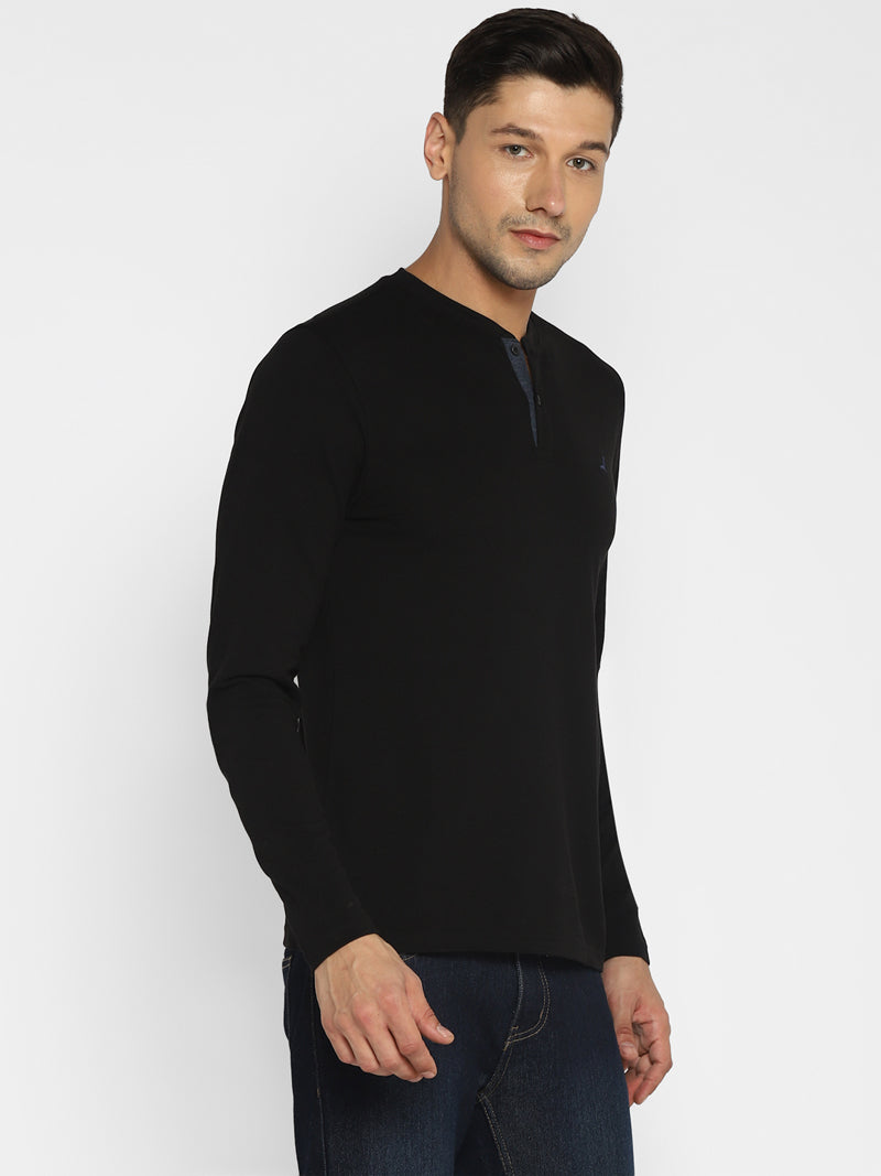 Men's Henley Full Sleeves T-Shirt - Black
