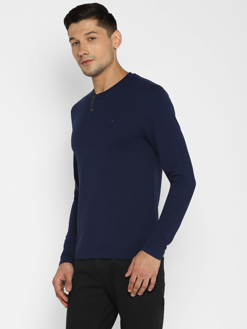 Men's Henley Full Sleeves T-Shirt - Navy Blue