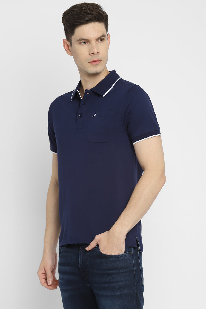 Polo Collar Half Sleeves T Shirt for Men Navy Blue