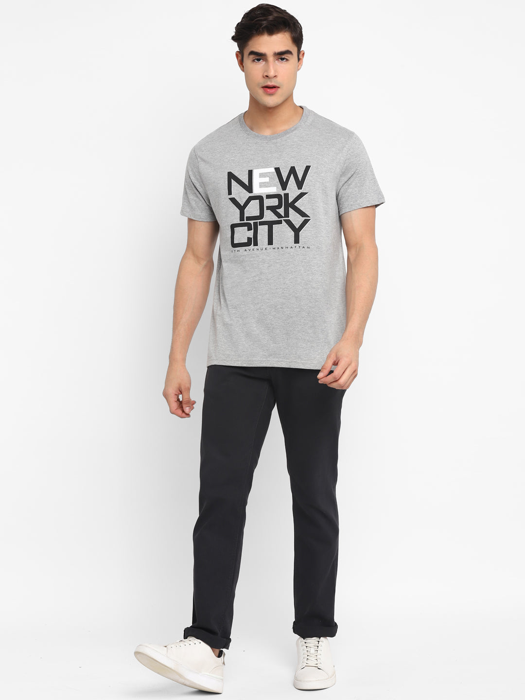 T-shirt with Printed Design - Gray melange/New York - Men