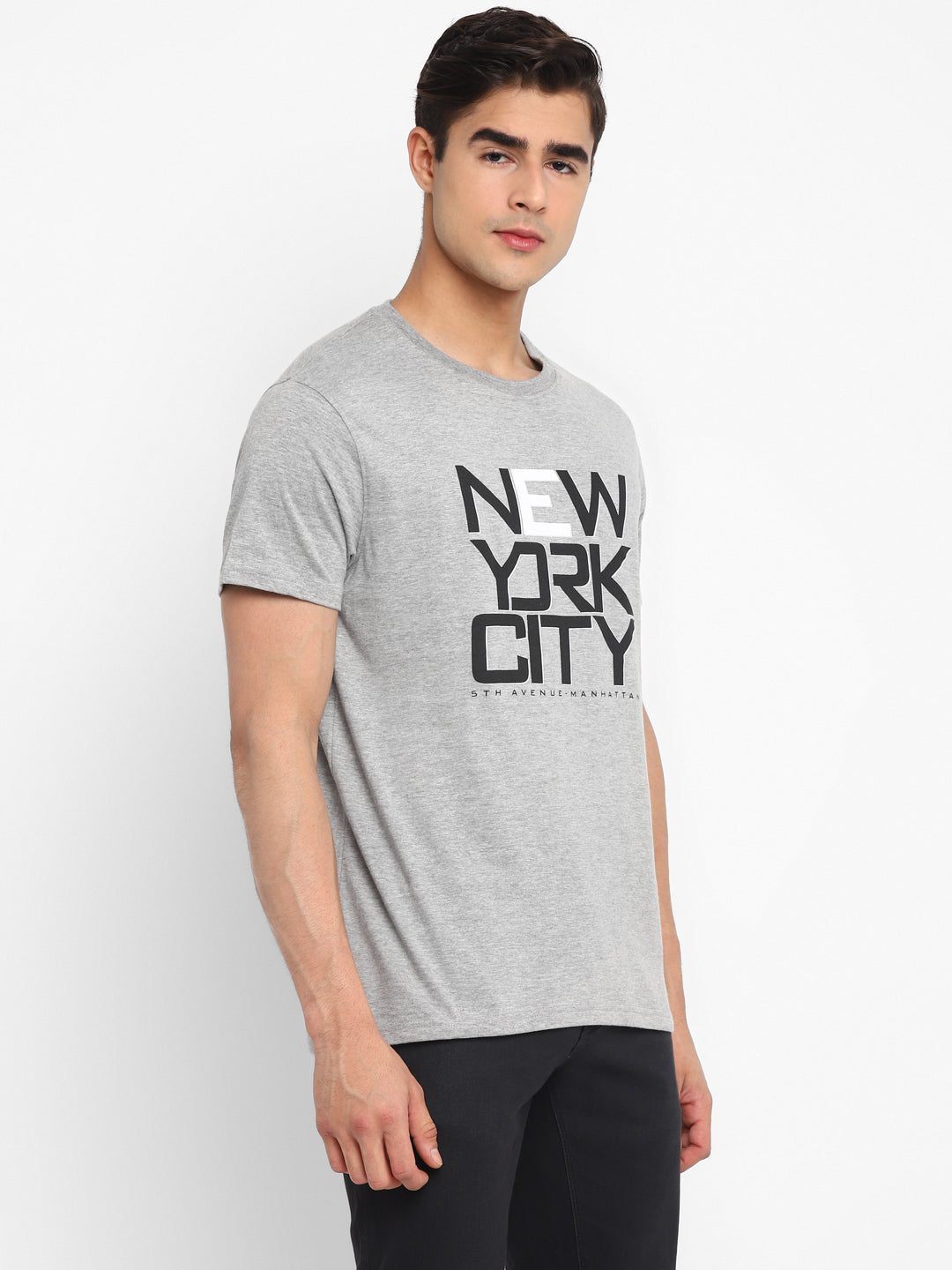 T-shirt with Printed Design - Gray melange/New York - Men